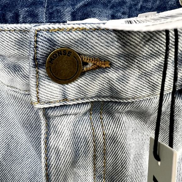 Monse Light Wash Distressed Patchwork High Rise Straight-Leg Jeans` - Picture 10 of 14